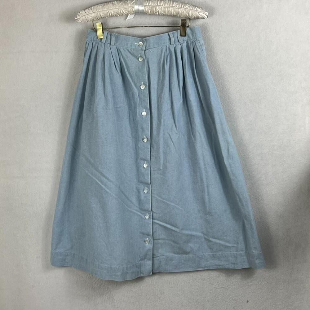 Koret City Blues Skirt Women's Chambray Midi Pleated Pockets 80s